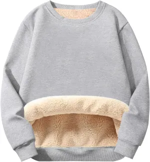Flygo Men's Winter Warm Sherpa Lined Crewneck Sweatshirt Fleece Pullover Tops