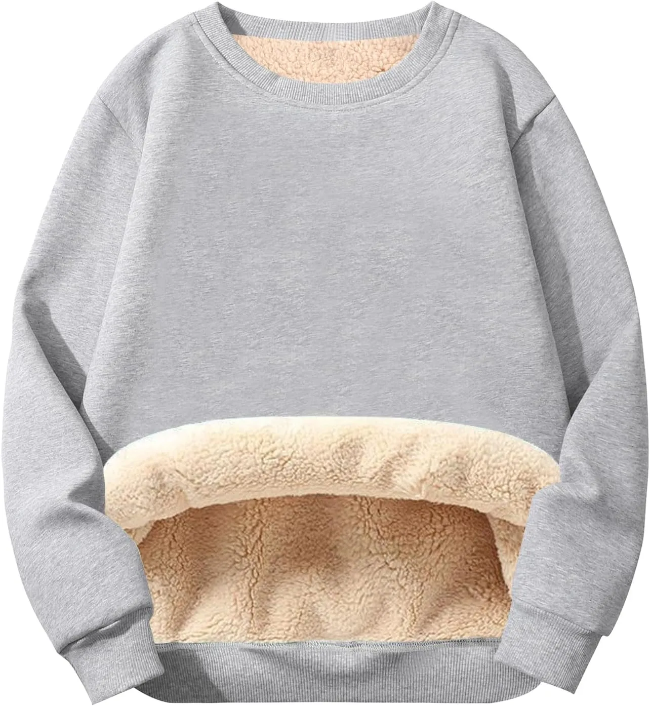 Flygo Men's Winter Warm Sherpa Lined Crewneck Sweatshirt Fleece Pullover Tops