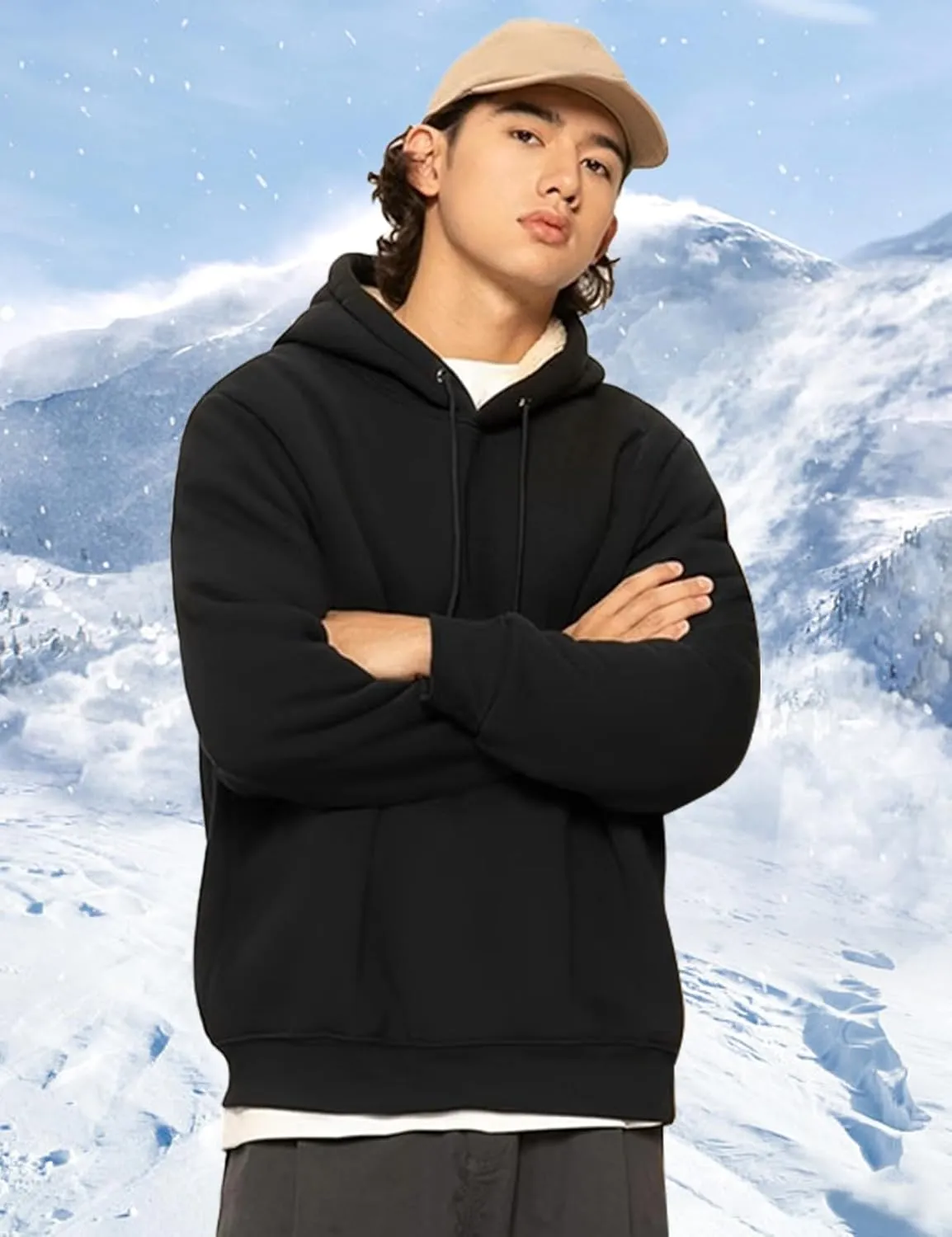 Flygo Men's Winter Warm Sherpa Lined Crewneck Sweatshirt Fleece Pullover Tops