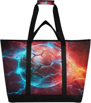 Football Ball Tote Bag for Women with Zipper Reusable Grocery Bags Foldable Insulated Cooler Bag Shopping Bags Handbags Totes for Groceries Beach Travel Picnic Work