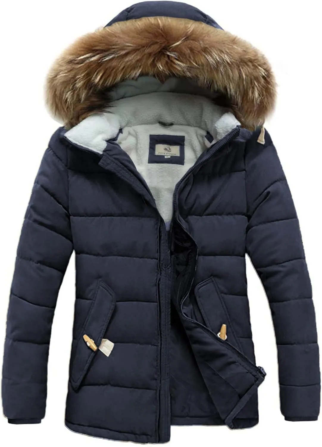 FOURSTEEDS Womens Faux Fur Hooded Warm Winter Outwear Parka Downs Puffer Coat