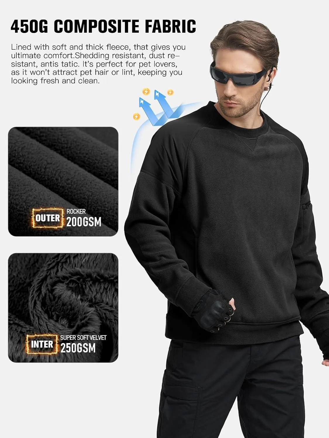 FREE SOLDIER Men's Tactical Winter Fleece Pullover Hoodie Warm Long Fleece lined Hooded Sweatshirt