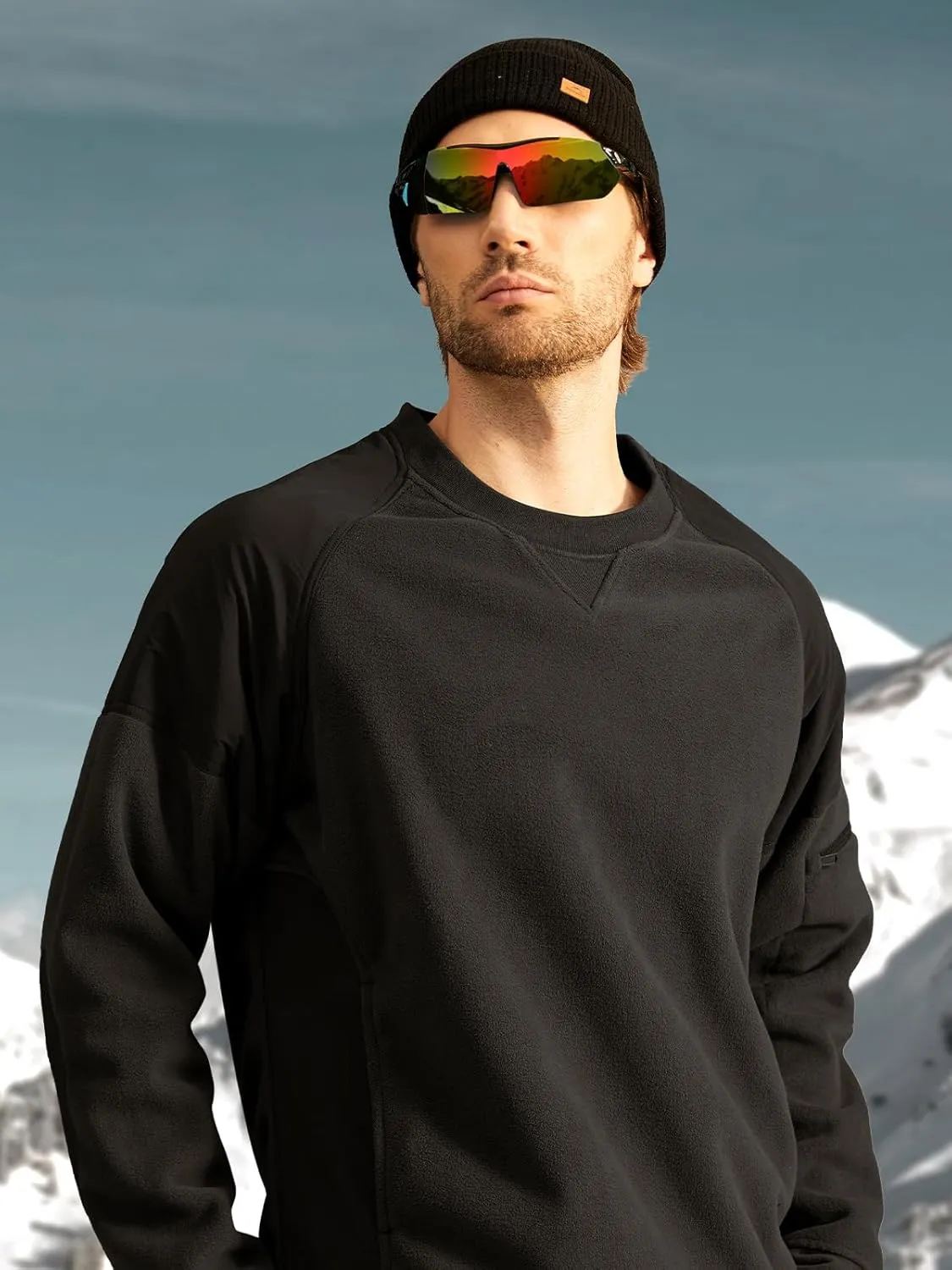 FREE SOLDIER Men's Tactical Winter Fleece Pullover Hoodie Warm Long Fleece lined Hooded Sweatshirt