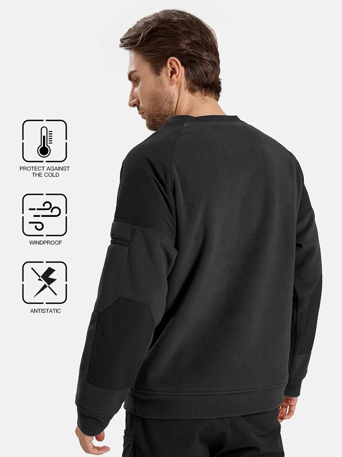 FREE SOLDIER Men's Tactical Winter Fleece Pullover Hoodie Warm Long Fleece lined Hooded Sweatshirt