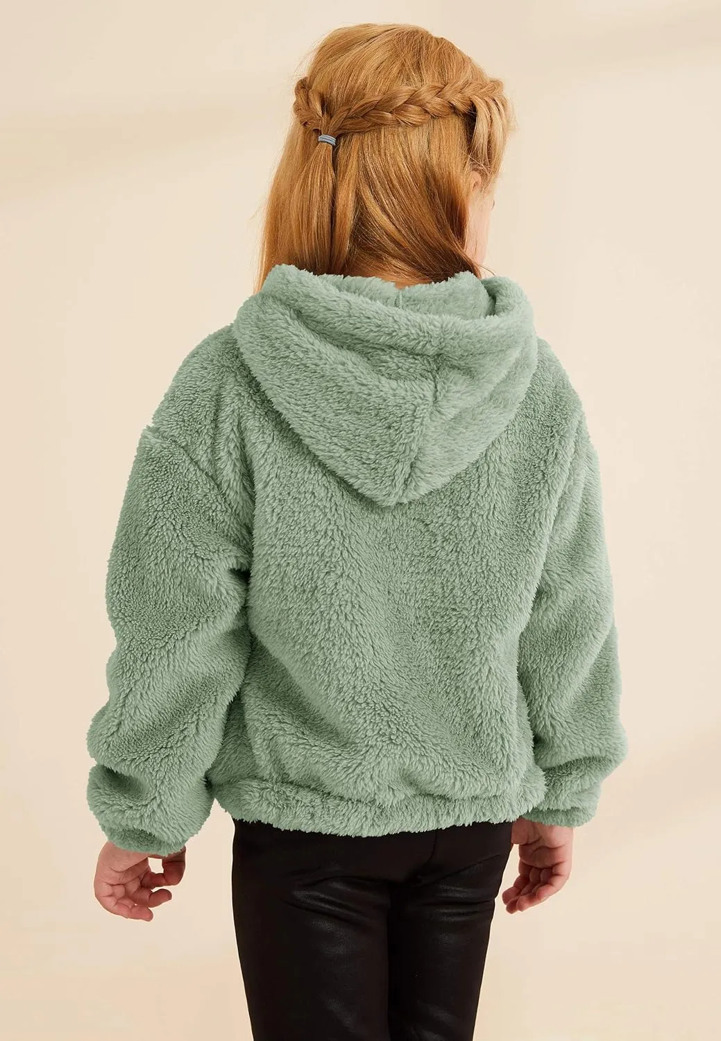 GAMISOTE Kids Girl's Fuzzy Hoodies Warm Loose Button Down Pullover Sherpa Jacket Top
