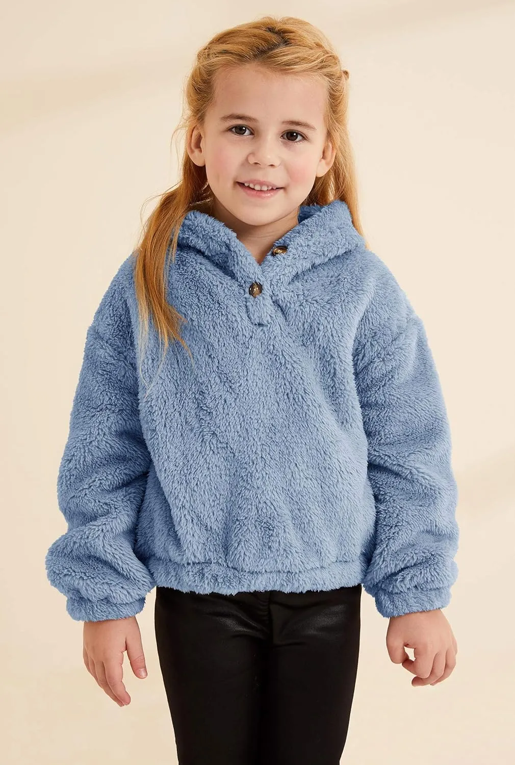GAMISOTE Kids Girl's Fuzzy Hoodies Warm Loose Button Down Pullover Sherpa Jacket Top