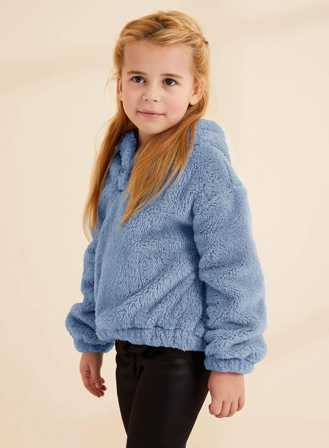 GAMISOTE Kids Girl's Fuzzy Hoodies Warm Loose Button Down Pullover Sherpa Jacket Top
