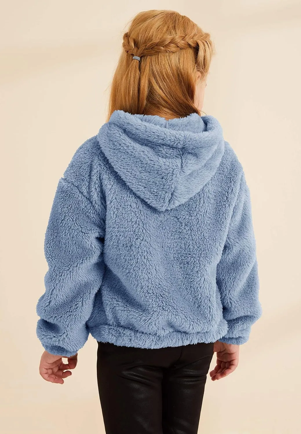 GAMISOTE Kids Girl's Fuzzy Hoodies Warm Loose Button Down Pullover Sherpa Jacket Top
