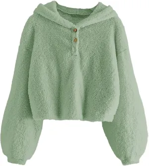 GAMISOTE Kids Girl's Fuzzy Hoodies Warm Loose Button Down Pullover Sherpa Jacket Top