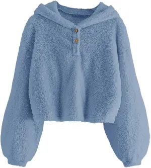 GAMISOTE Kids Girl's Fuzzy Hoodies Warm Loose Button Down Pullover Sherpa Jacket Top