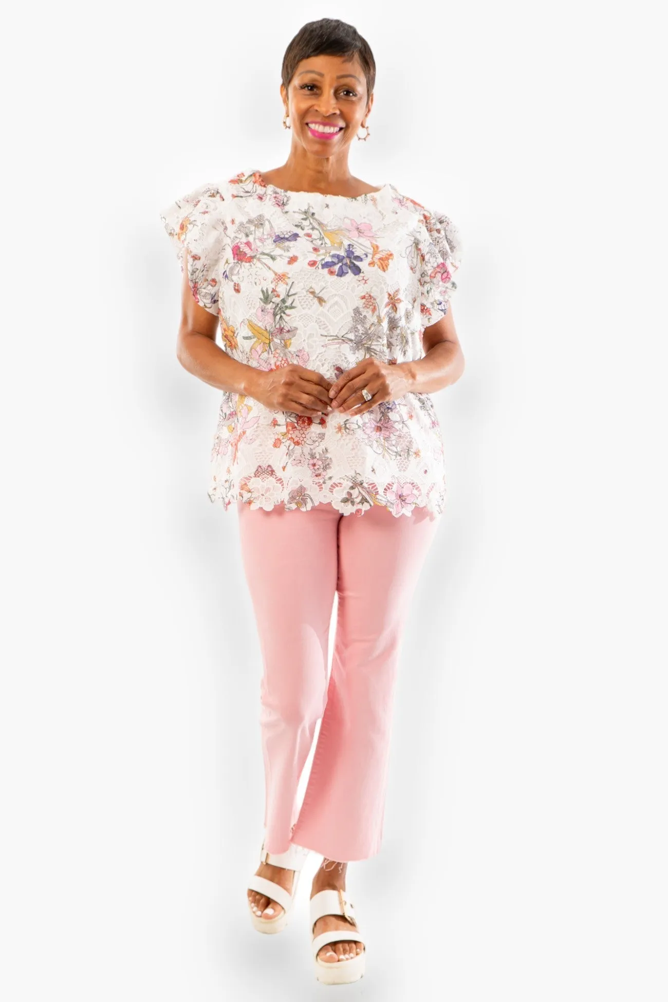 Garden Lace Floral Off White Top