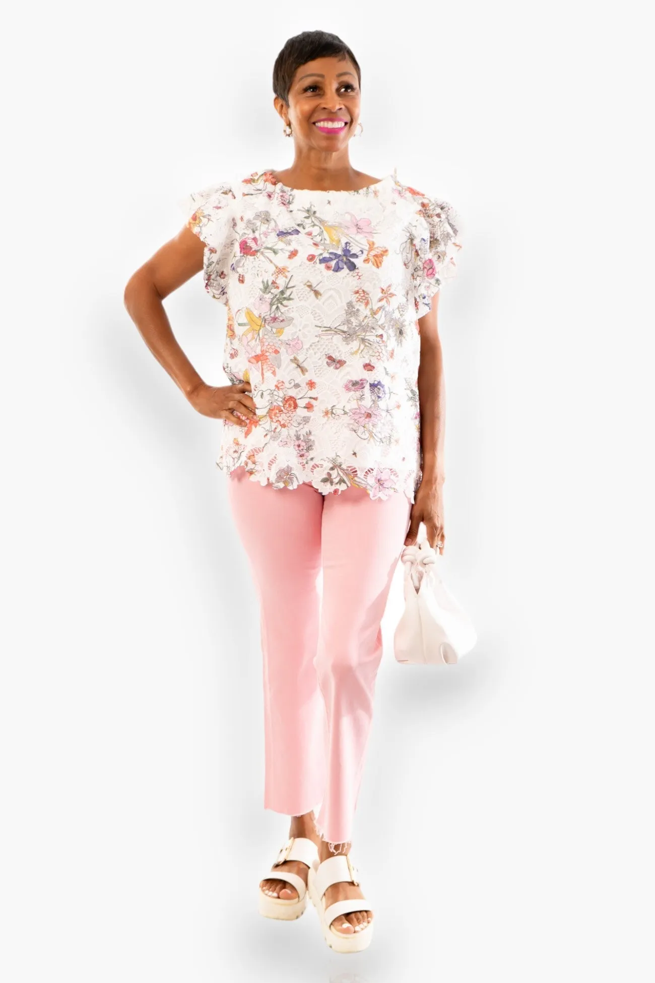 Garden Lace Floral Off White Top