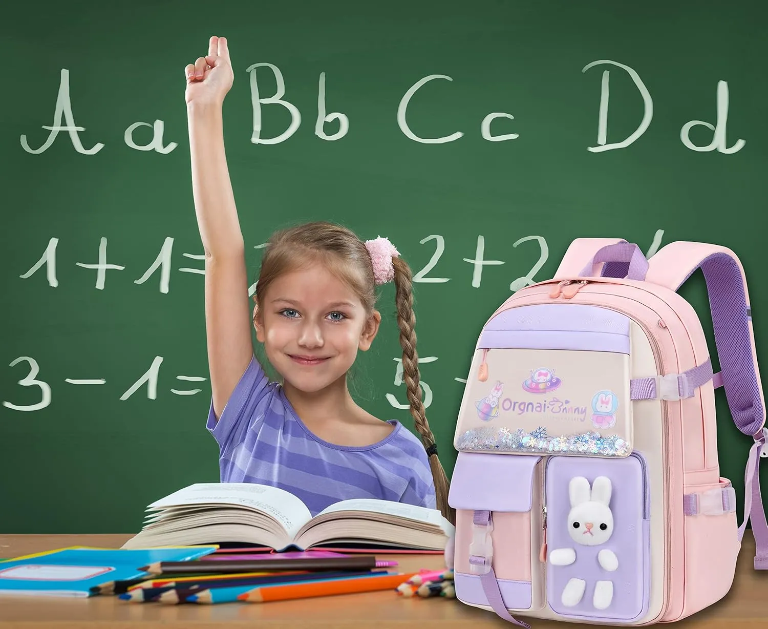 Gazigo Girls Backpack with Lunch Box Elementary School Kids Bookbag Set Cute Bunny Backpack for Girls Kindergarten Primary Kawaii Toddler Knapsack(Lunch Bag Sets Pink)