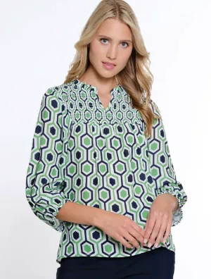 Green & Navy Smocked Blouse