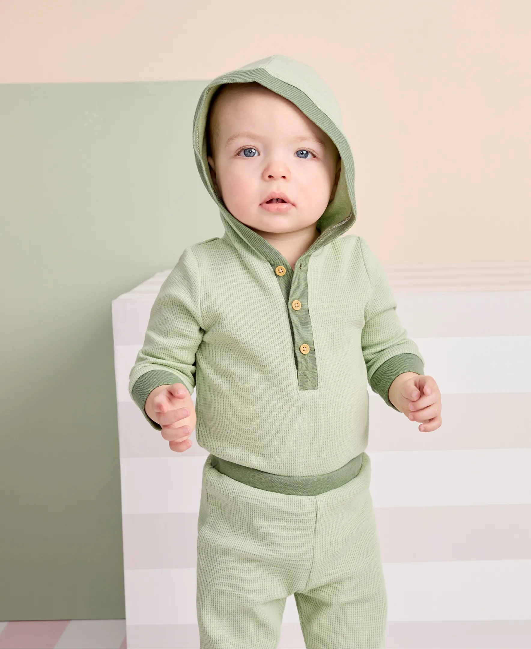 Green Waffle Knit Bodysuit & Pant Set