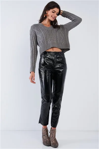 Grey Self-Tie Open Back Cropped Sweater