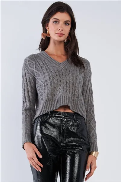 Grey Self-Tie Open Back Cropped Sweater