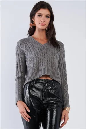 Grey Self-Tie Open Back Cropped Sweater