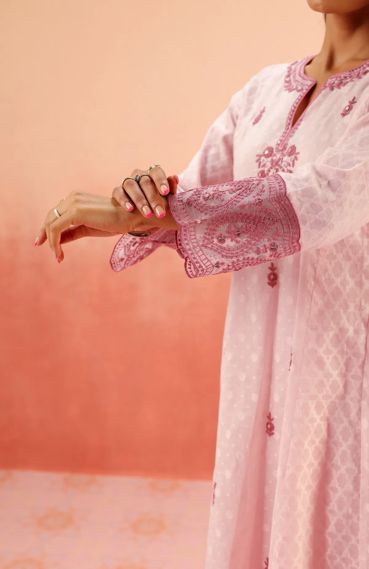 GULNAAR PINK JACQUARD EMBROIDERED KURTA SET