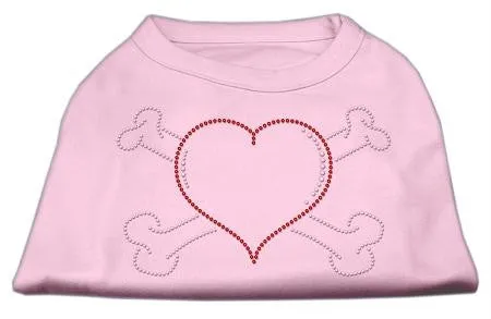 Heart and Crossbones Rhinestone Shirts Light Pink XS (8)