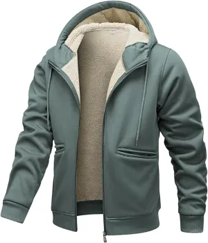 Hoodies for Men Sherpa Lined Heavyweight Fleece Sweatshirt Full Zip Winter Hooded Sweatshirt Casual Thermal Jacket Coat