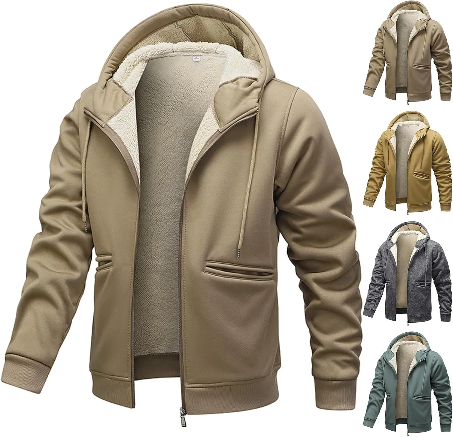 Hoodies for Men Sherpa Lined Heavyweight Fleece Sweatshirt Full Zip Winter Hooded Sweatshirt Casual Thermal Jacket Coat