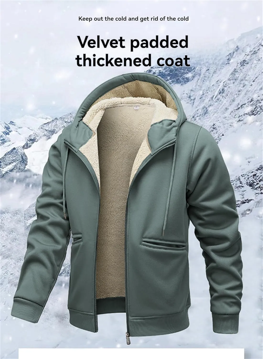 Hoodies for Men Sherpa Lined Heavyweight Fleece Sweatshirt Full Zip Winter Hooded Sweatshirt Casual Thermal Jacket Coat
