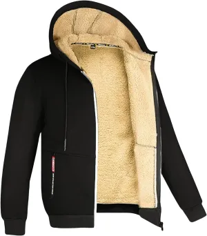 Hoodies for Men Sherpa Lined Heavyweight Fleece Sweatshirt Full Zip Winter Hooded Sweatshirt Casual Thermal Jacket Coat