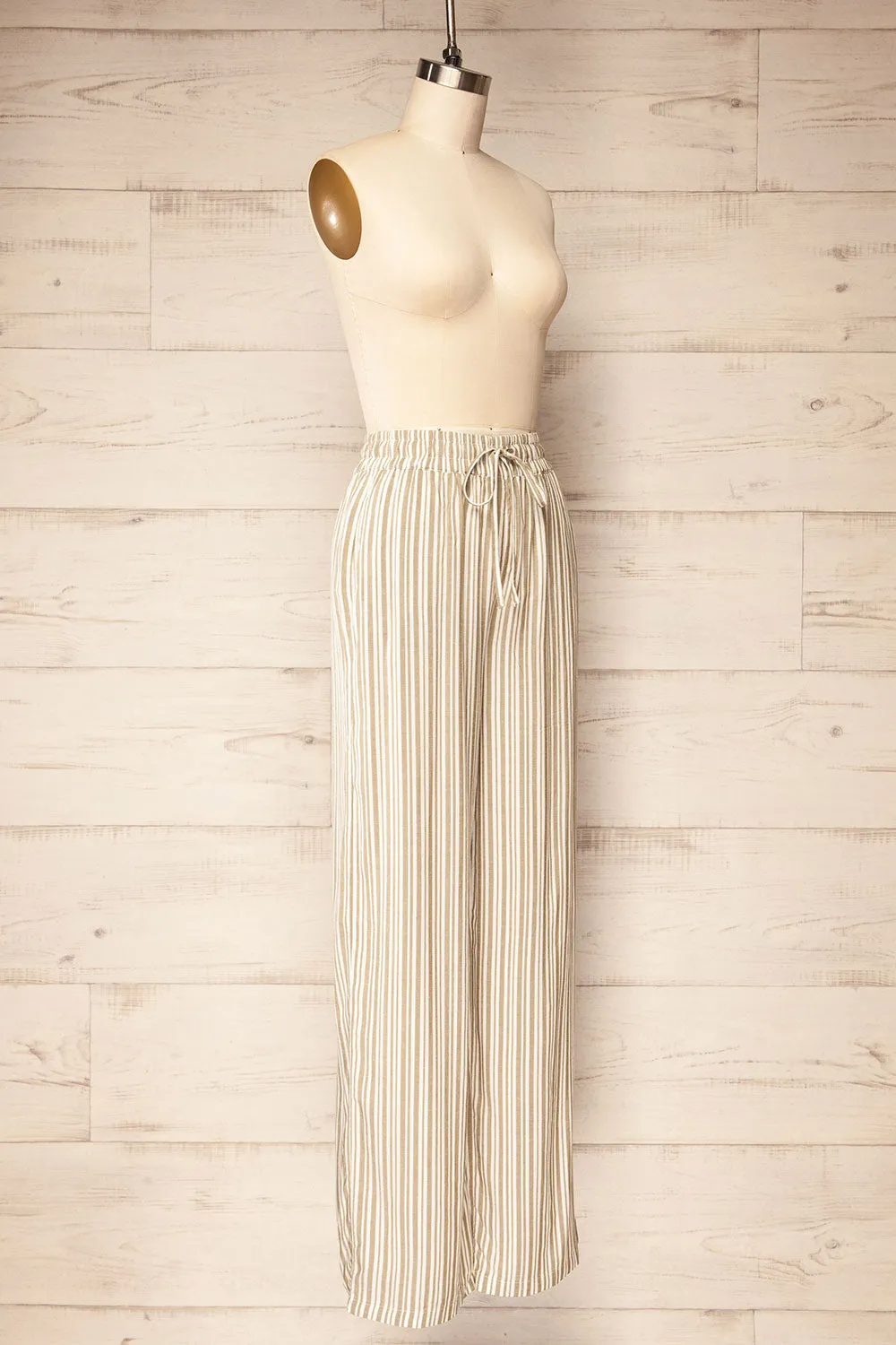 Ilsan | Sage & White Striped Pants