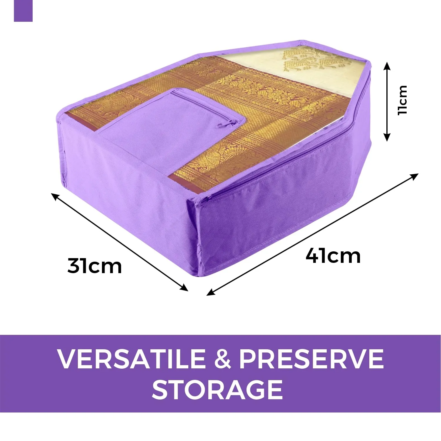Kuber Industries Blouse Cover | Clothes Storage Bag | Zipper Wardrobe Organizers | Clothes Organiser with Attached Pocket with White Lace | Non-Woven Front Transparent | Pack of 6 | Purple