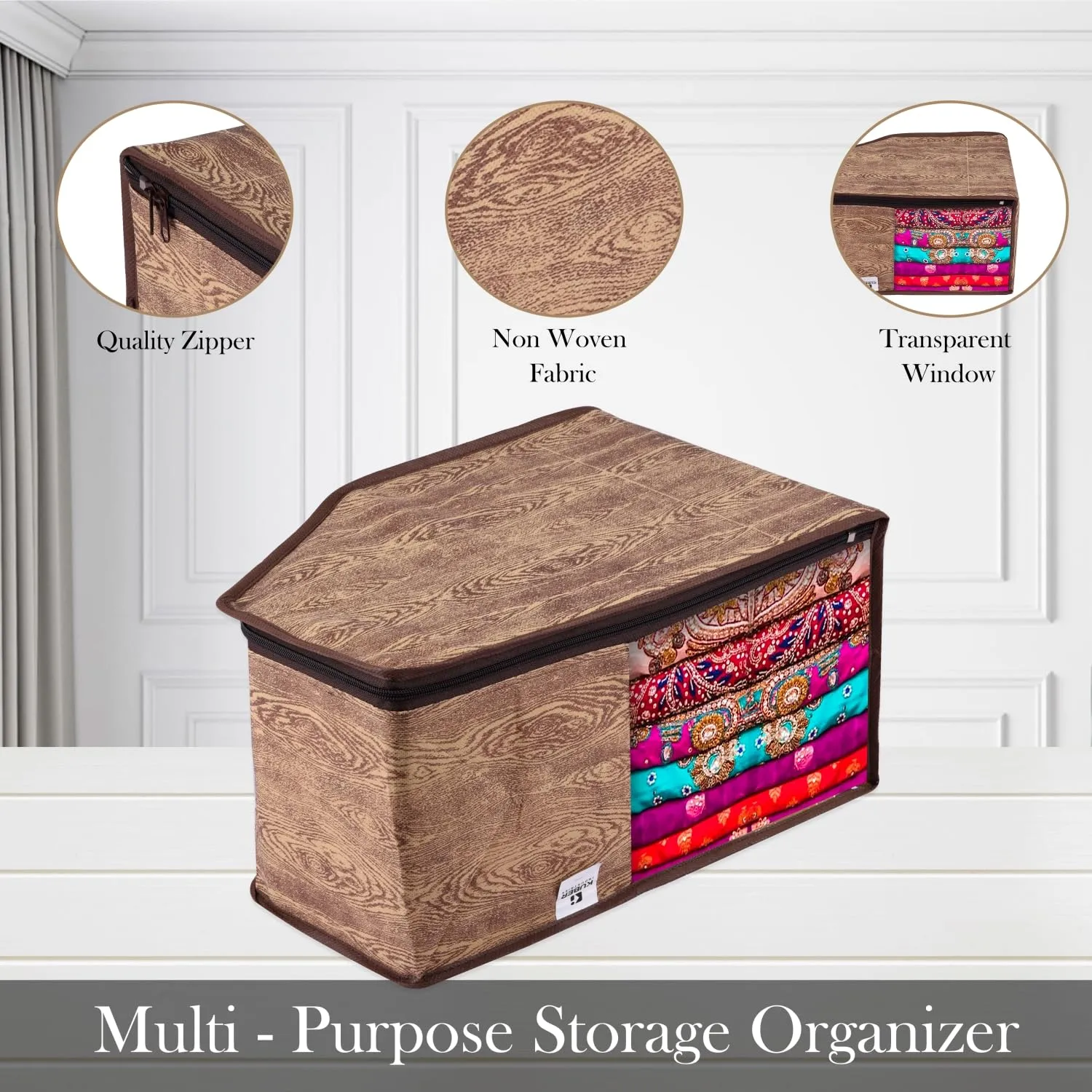 Kuber Industries Blouse Cover | Clothes Storage Bag | Zipper Wardrobe Organizers | Non-Woven Clothes Organiser | Plain Blouse Bag | Pack of 9 | Brown