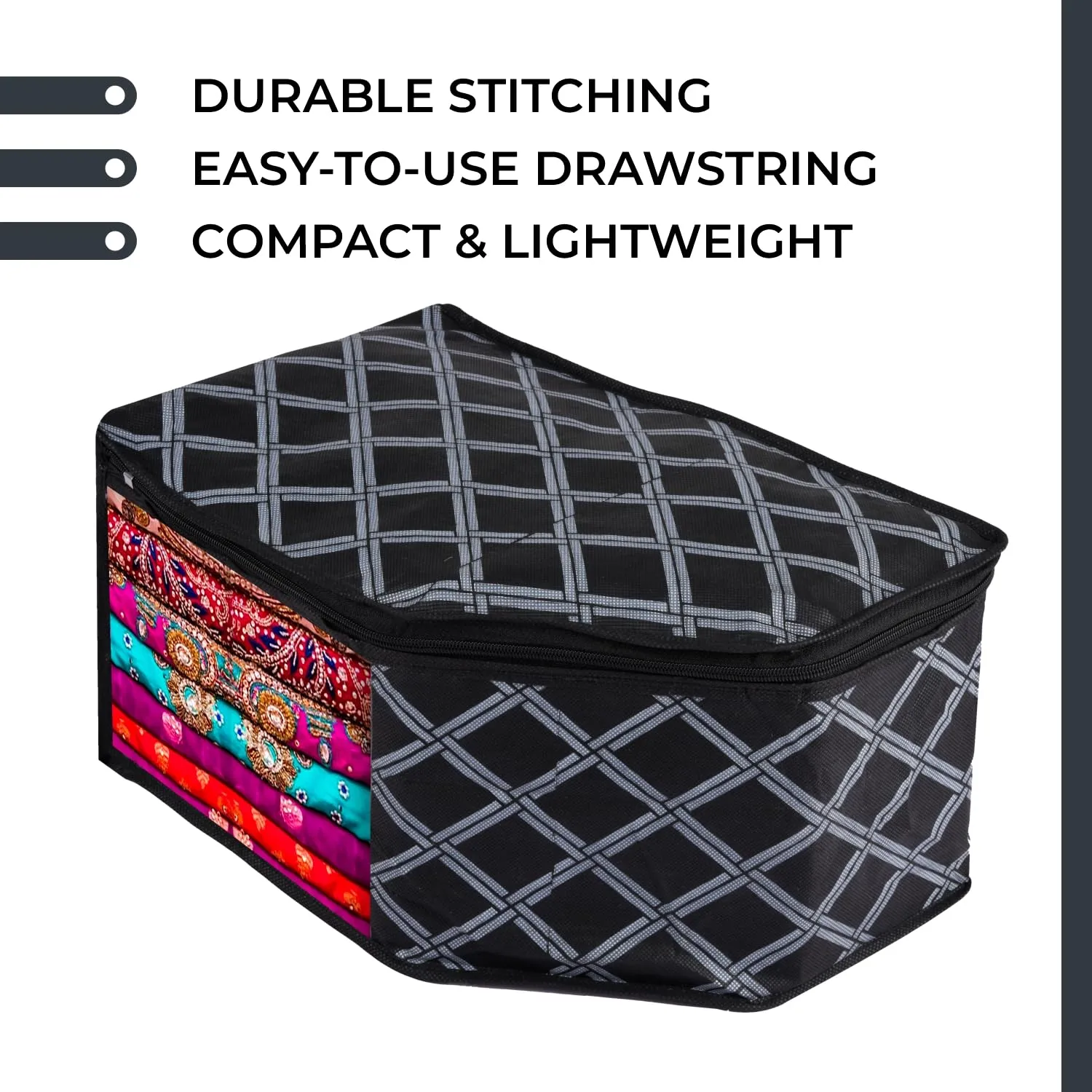 Kuber Industries Blouse Cover | Clothes Storage Bag | Zipper Wardrobe Organizers | Non-Woven Clothes Organiser | Side Transparent Blouse Organizer | Check-Design | Pack of 9 | Black