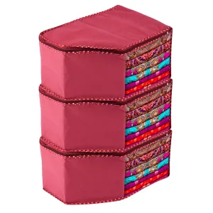 Kuber Industries Blouse Cover | Clothes Storage Bag | Zipper Wardrobe Organizers | Non-Woven Clothes Organiser | Side Transparent Blouse Organizer | Dot Border | Pack of 3 | Maroon