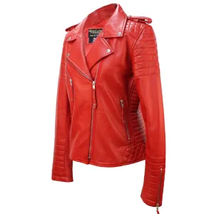 Ladies Classic Biker Style Red Napa Leather 2260