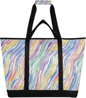 Large Soft Sided Cooler Bag Keeps Food Hot or Cold Thermal Tote Shopping Bags for Beach Travel Picnics Multicolored Abstract Line