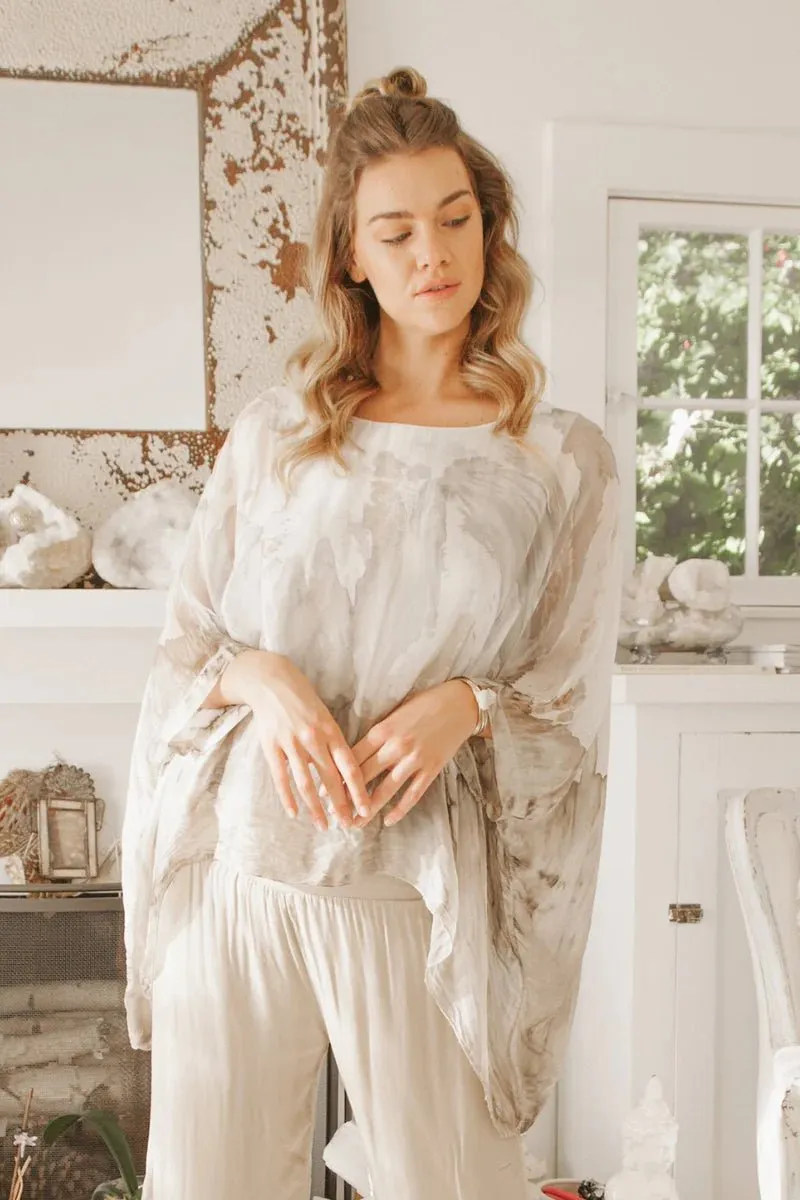 Lav Hand-Dyed Silk Top W/ Butterfly Sleeves