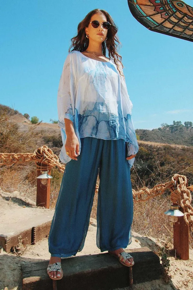 Lav Hand-Dyed Silk Top W/ Butterfly Sleeves