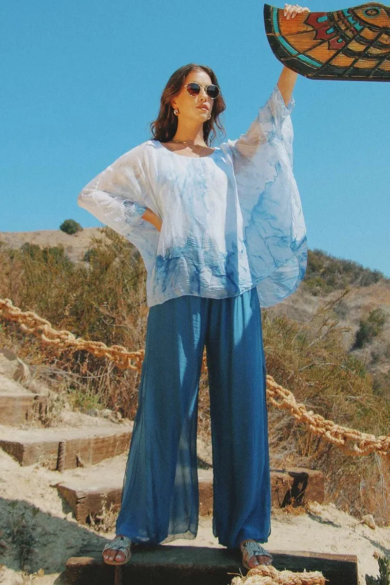 Lav Hand-Dyed Silk Top W/ Butterfly Sleeves