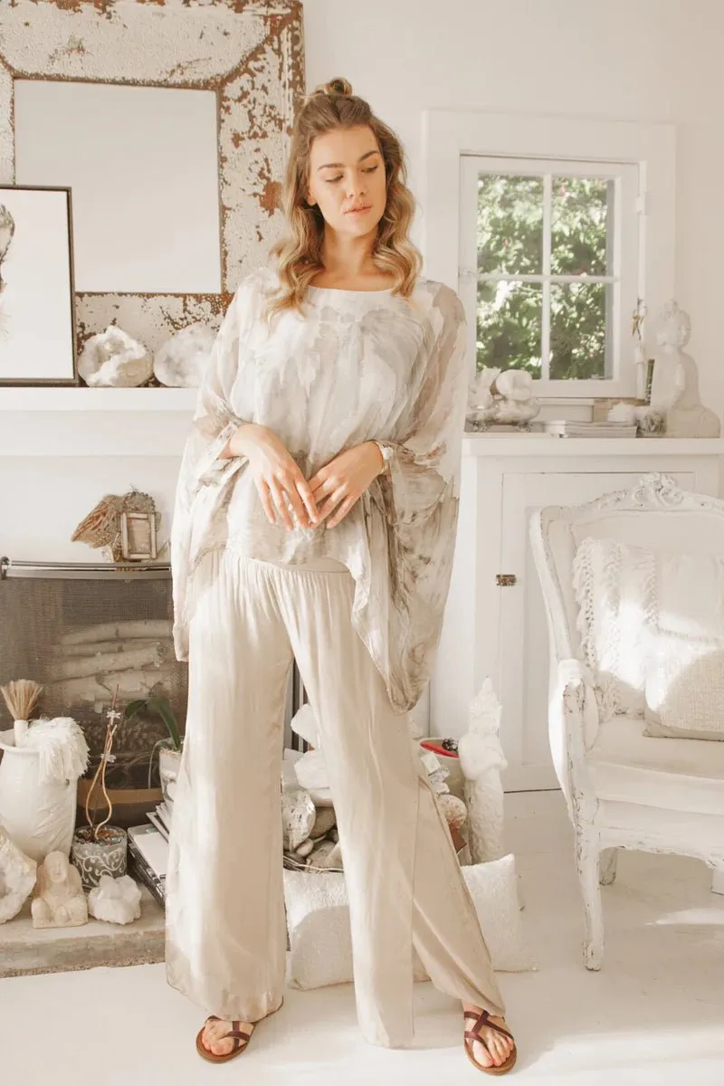 Lav Hand-Dyed Silk Top W/ Butterfly Sleeves