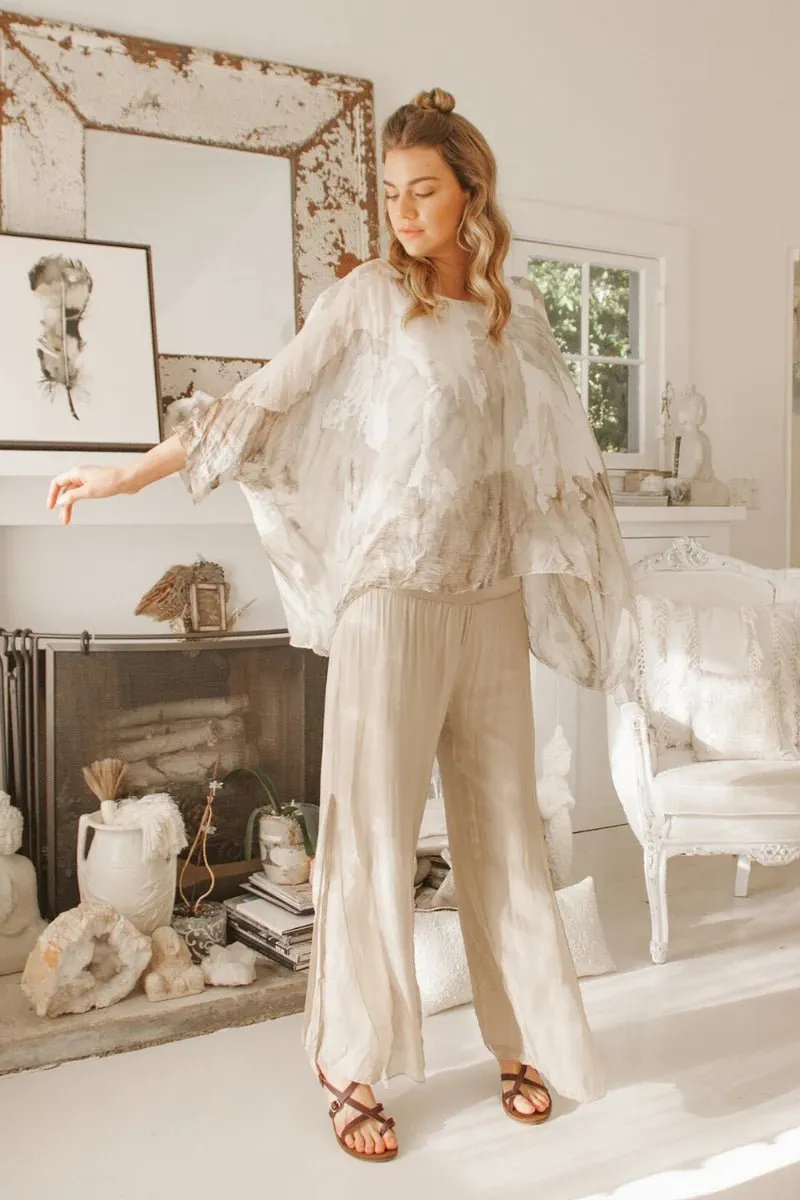Lav Hand-Dyed Silk Top W/ Butterfly Sleeves