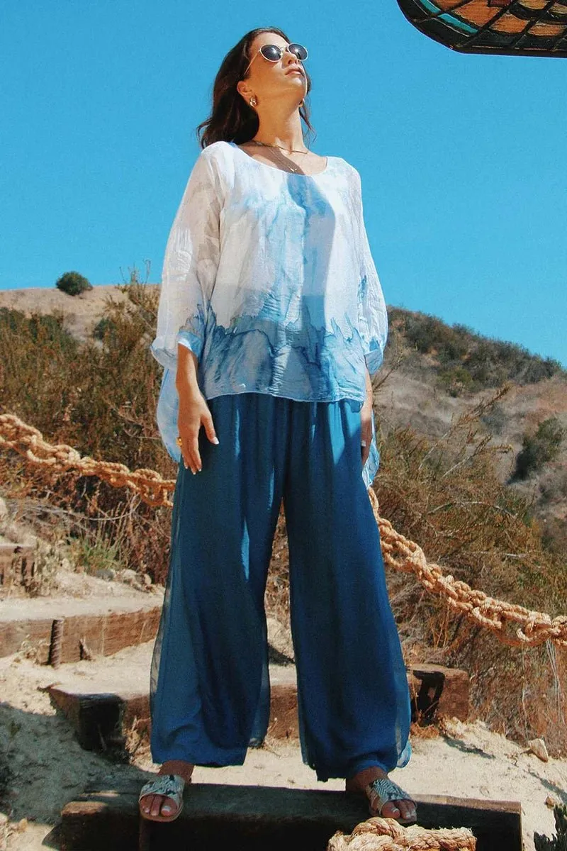 Lav Hand-Dyed Silk Top W/ Butterfly Sleeves