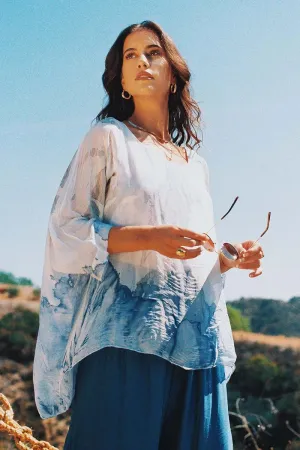 Lav Hand-Dyed Silk Top W/ Butterfly Sleeves