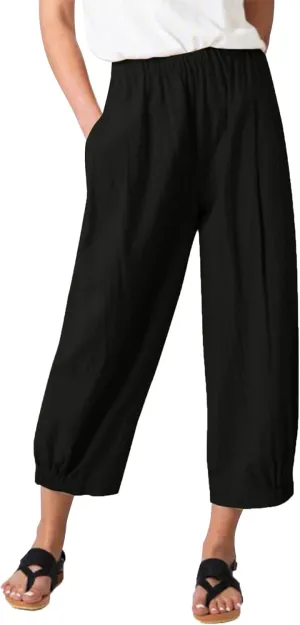 Les umes Women's Cropped Pants Cotton High Waist Wide Leg Capris Casual Loose Harem Pants Trousers with Pockets