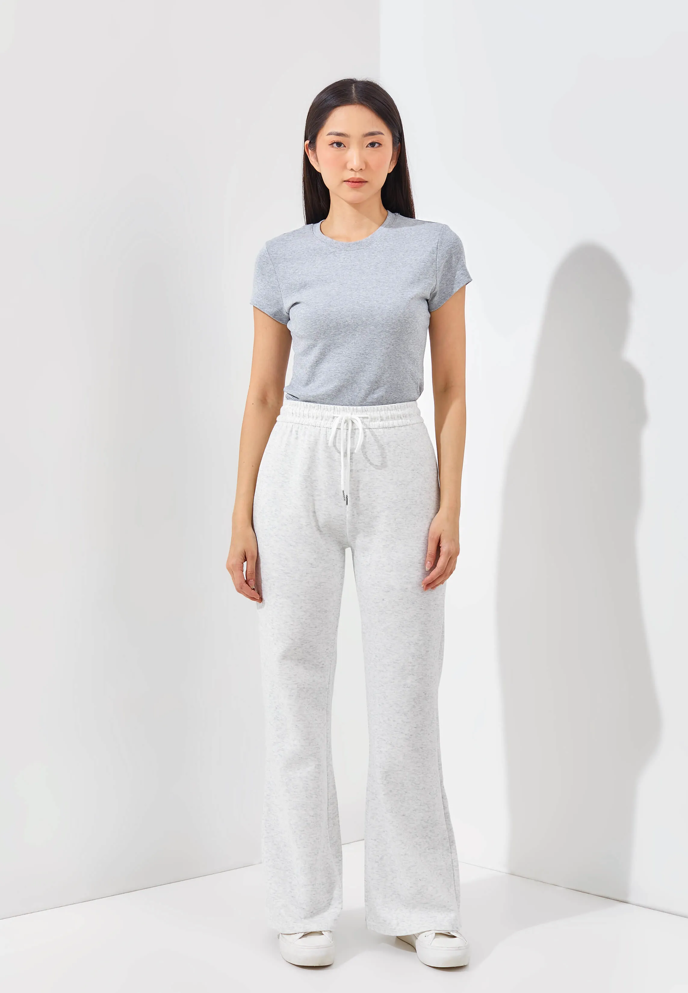 Light Grey Cotton Fleece Flare Pants