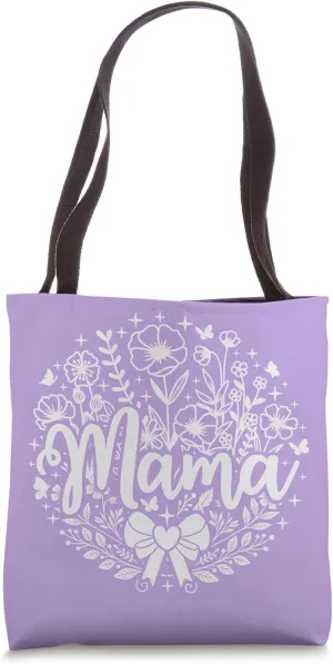 Light Purple Heart Mama Bow Minimalist Floral Wildflower Tote Bag