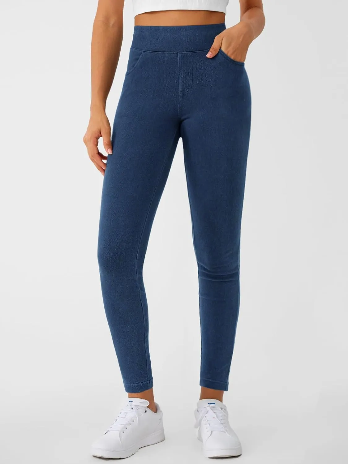 LILLUSORY Womens Jeggings High Waisted Stretch Jeans Skinny Tummy Control Denim Leggings with Pockets Trendy Pants 2025