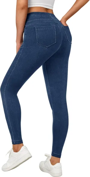 LILLUSORY Womens Jeggings High Waisted Stretch Jeans Skinny Tummy Control Denim Leggings with Pockets Trendy Pants 2025