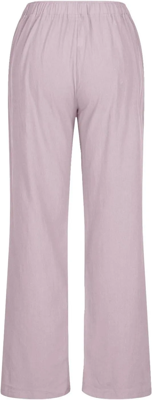 Linen Pants Women Summer Drawstring High Waisted Linen Palazzo Pants Wide Leg Lounge Pant Casual Beach Trousers
