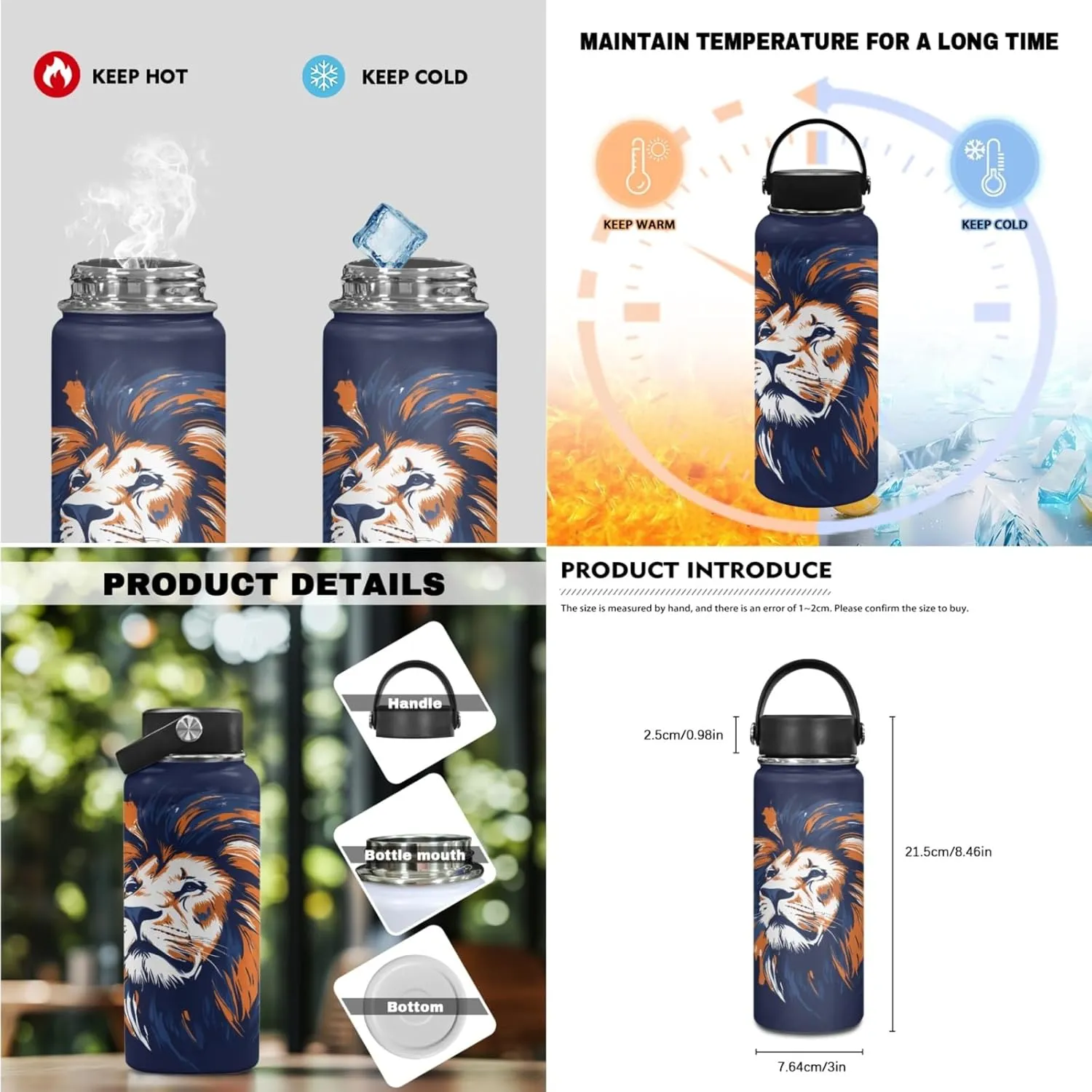 Lion Boys Backpack 3 Pcs Set with Lunch Box for 2Nd 3Rd Kids Bookbag with Water Bottle for Age 3-12 Children Cool School Bag 17 Inch Book Bags for Traveling