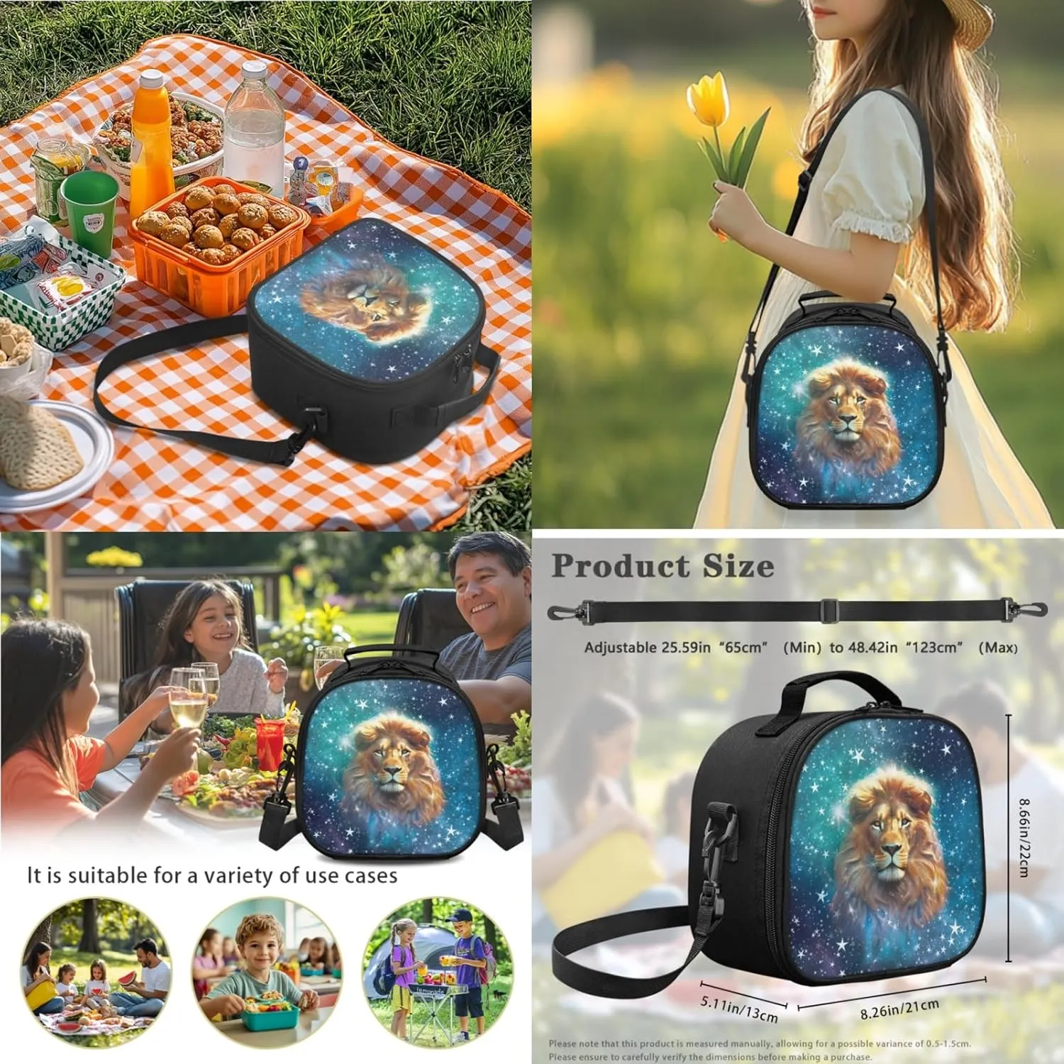 Lion Boys Backpack with Lunch Box Set,Starry Bookbag for Kids Cool School Bag 3 Pcs Sets for 5-11 Years Children Book Bag for Girls 17 Inch Daypack for Back to School